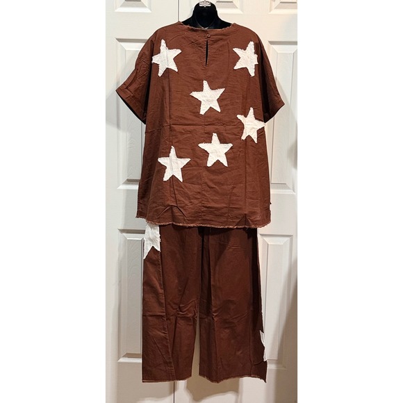 Blue Velvet Chocolate White Star Tunic Top Wide Leg Pants Set Women's Size S - Picture 6 of 8